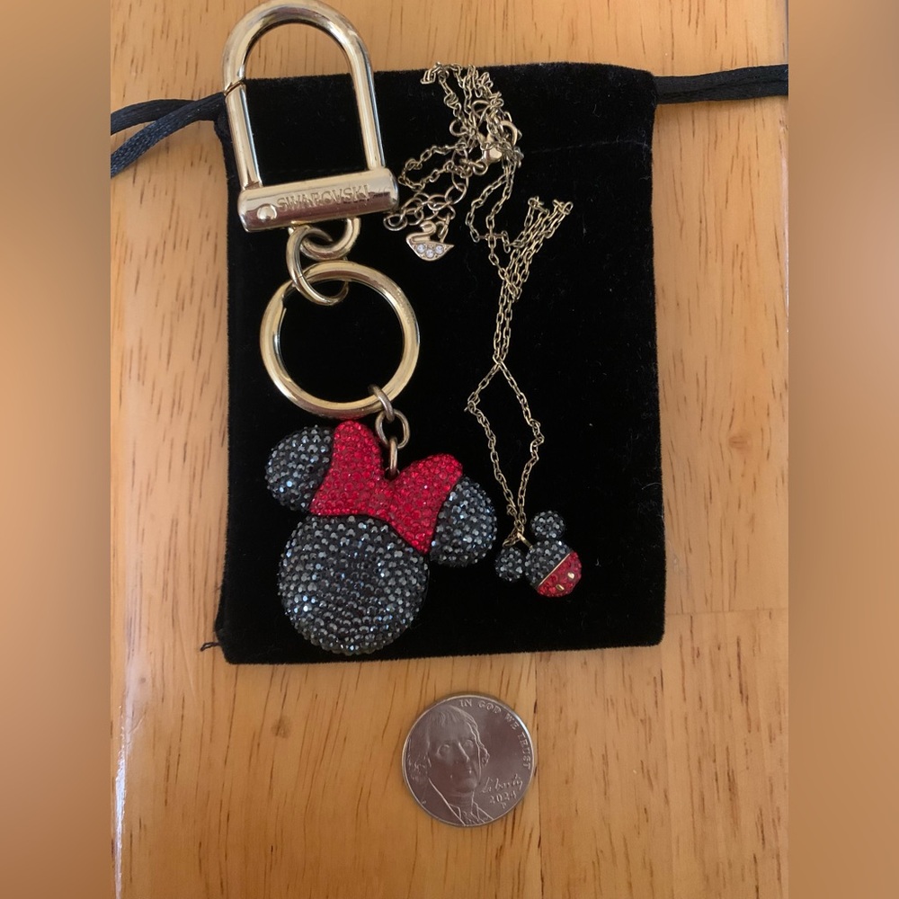 Swarovski Minnie Mouse Black and Red Keychain Necklace Set